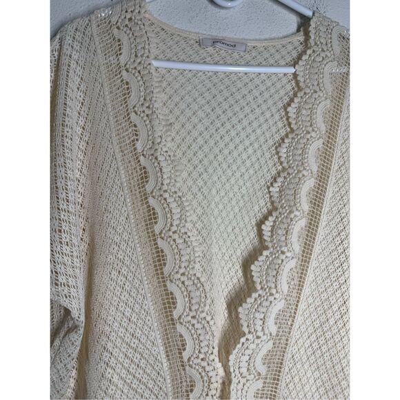 Promod Women’s Bohemian Crochet Lace Trim Cover Up Cardigan Cream One Size - Picture 2 of 13
